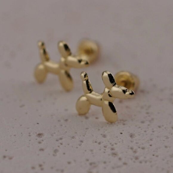 14k Real Gold Stud Earrings | Balloon Dog Stud Earrings | Birthday Gift | - Picture 5 of 9